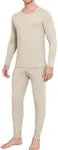 Ekouaer Men Thin Thermal Underwear Set Soft Long Johns Set 2 Pcs Warm Base Layer Top & Bottom for Cold Weather Beige XXXL