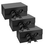 Aakriti Black Foldable Rakhi Gift Box Empty Gift Box with Satin Ribbon, Multipurpose Hamper Box Holds upto 5 kg Reuse Gift Boxes Box for Gift Packing (Small 18 x 17 x 9 cm, Black Matte Finish 3Pcs)