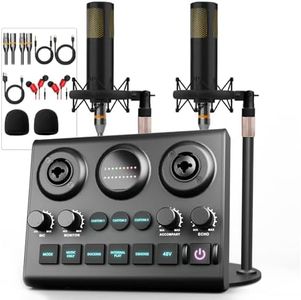 Podcast Equipment Bundle for 2, Audio Mixer with Dynamic Podcast Microphone, 48V Phantom Power, Voice change for Recording, Streaming, Gaming, Tiktok, PC, Phone, Guitar
