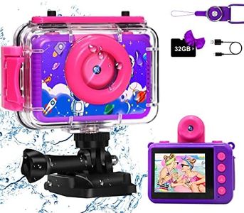 GKTZ Kids Camera, 1080P HD Digital Kids Waterproof Camera, Children Underwater Sport Outside Camera with SD Card 32GB, Kids Birthday Gift for 3 4 5 6 7 8 9 10 11 12 Years Old Girls