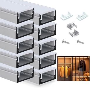 LED Channel, Aluminum Profile 10-Pack 1M/3.3ft Diffusers with End Caps and Mounting Clips for Under Cabinet LED Flexible Light Strip