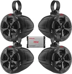 Pyle Waterproof Off-Road Speakers with Amplifier - 4-Inch Marine Grade Speakers for Outdoor Audio - 1500W 4-Channel System - ATV, UTV, Quad, Jeep, Boat Compatible