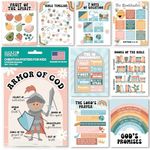 9 Retro Sunday School Decorations For Classroom - Sunday School Posters, Christian Posters, Christian Classroom Decor, Books Of The Bible Poster, 10 Commandments For Kids, Bible Timeline Chart