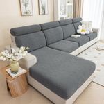 NeColorLife Sofa Chaise Cushion Cover,Stretch Extra Large Couch Chaise Cover for Sectional Sofa L Shape,Sofa Slipcovers for Left/Right Sectional Couch(1PC Chaise Lounge Cushion Cover,Grey)