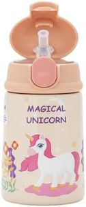FunBlast Unicorn Theme Water Bottle for Kids - Cute Water Bottle with Straw, Insulated Stainless Steel Bottle, Sipper Bottle for Kids (300 ML)
