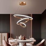 CITRA 3 Ring Rose Gold Body Modern LED Chandelier for Dining Living Room Office Hanging suspension Fancy Lamp - WARM WHITE