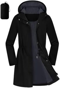 Aurhyde Women's Waterproof Rain Jacket Long Hooded Raincoat Lightweight Packable Windbreaker Solid Lined Trench Coat (Black, L)