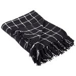 DII 100% Cotton Checked Throw for Indoor/Outdoor Use Camping BBQ's Beaches Everyday Blanket - 50 x 60, Checked Black