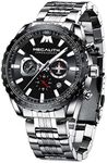 MEGALITH Mens Watches, Men’s Wrist Watches Waterproof Chronograph Analog Watch Silver Stainless Steel Fashion Casual Quartz Watches for Men Dress, Luminous Date Designer Watches Gifts for Men