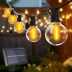 btfarm 23M/75FT Solar Festoon Lights Outdoor, 30+3 LED Solar String Lights Outdoor Garden with G40 Shatterproof Bulbs, 4 Light Modes Waterproof Outdoor Solar Lights for Gazebo Patio Wedding Decor