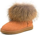 AUSLAND Boots for Women Furry Fur Winter Ankle Boots Warm Fluffy Snow Boot 8.5US Chestnut 99251 39EU