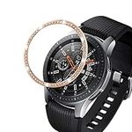 DEALELE Cases Compatible with Samsung Gear S3 Fontier/Classic/Galaxy Watch 46mm / Galaxy Watch 4 Classic 46mm, Rhinestone Diamond Stainless Steel Metal Watch Face Bezel Ring Cover (Rose Gold)