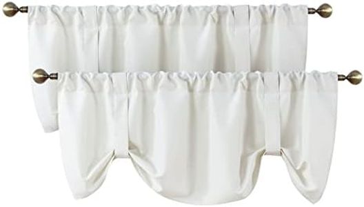 Home Queen Tie Up Curtain Valance Window Treatment for Living Room, Adjustable Balloon Rod Pocket Drape Valence, Set of 2, 54 X 20 Inch, White