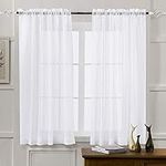 MYSTIC-HOME Sheer Curtains White 45 Inch Length, Rod Pocket Voile Drapes for Living Room, Bedroom, Window Treatments Semi Crinkle Curtain Panels for Yard, Patio, Villa, Parlor, Set of 2, 52"x 45"