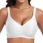 Cavotor Seamless Bra Non Wired Bras for Women Wireless Push Up Support Bras for Saggy Breasts T Shirt Soft Comfort Ladies Plus Size Bras V Neck Bralettes with Bra Extender (White,L)