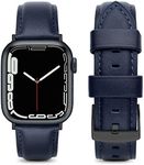 ZZL Genuine Leather Bands Compatible for Apple Watch Bands 46mm(Series 10) 45mm 44mm 42mm Men Women, Soft Vintage Genuine Leather Replacement Strap for iWatch Series 10 9 8 7 6 5 4 3 2 1 SE, Retro Brown (Midnight Blue - Midnight Blue Stitching + Black Adapter, 42mm / 44mm / 45mm - 6.1" - 8")