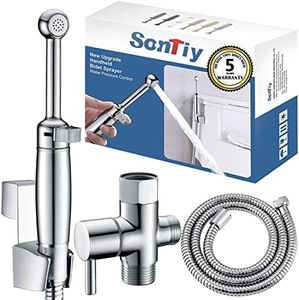 SonTiy Brass Handheld Bidet Sprayer for Toilet, Cloth Diaper Toilet Sprayer Bidet Attachment with Backflow Preventer, Chrome, 5-Year Warranty