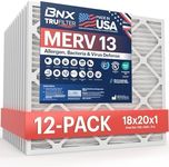 BNX TruFilter 18x20x1 Air Filter MERV 13 (12-Pack) - MADE IN USA - Electrostatic Pleated Air Conditioner HVAC AC Furnace Filters for Allergies, Pollen, Mold, Bacteria, Smoke, Allergen, MPR 1900 FPR 10