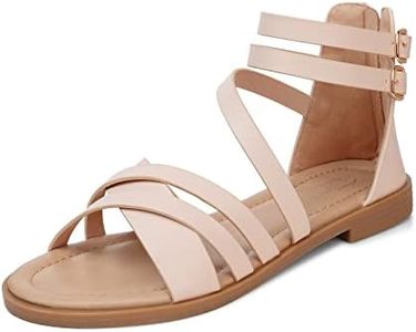 SHIBEVER Gladiator Strappy Sandals for Women: Dressy Summer Comfortable Flat, Back Zipper Roman Comfy Womens Sandals, 77 Apricot, 6