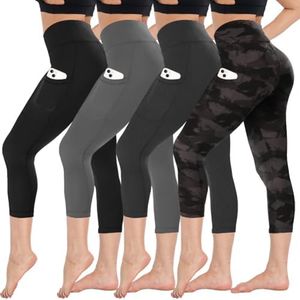 CAMPSNAIL 4 Pack Capri Leggings for Women - High Waisted Capris Tummy Control Yoga Pants with Pockets Workout Cycling Tights