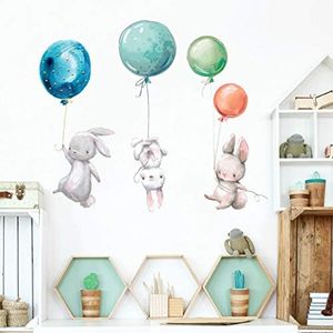 Creative Wall Stickers Watercolor Wall Decals, LASZOLA Removable Peel and Stick Cartoon Animal Neutral Vinyl Wall Decoration for Boy Girl Bedroom - Balloon and Bunny (zsz1046)