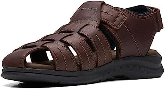 Clarks Men's Walkford Fish Flat Sandal, Brown Tumbled Leather, 8.5