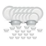 La Opala Diva Velvett Collection Opal Glass Crockery | for Family of 6 | Dinner Set 35 pcs Stella Grey | Plates & Bowls for Dining | Microwave Safe | 100% Vegetarian | Extra Strong | Light & White