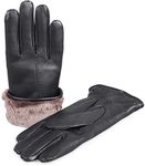 Zavelio Women's Premium Shearling Sheepskin Fur Lined Leather Fur Gloves, Black, Large