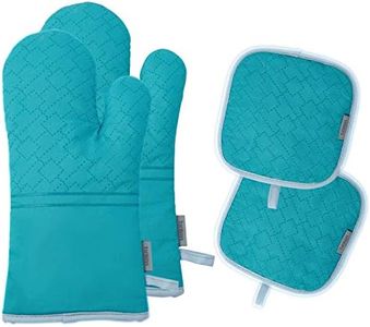 Tormays 4Pcs Oven Mitts and Pot Holders Set, 572F Heat Resistant Oven Glove, Soft Cotton Lining with Non-Slip Surface for Kitchen Baking BBQ (Turquoise)