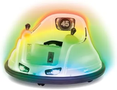 Flybar 6V White Glow Bumper Car for Kids – LED Ride-On Toy with 360° Spin, Rechargeable Battery, and Soft Rubber Bumpers – Safe Indoor Fun for Toddlers Ages 1.5+, Up to 66 lbs