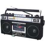 Retro 4-Band Radio and Cassette Player with Bluetooth (Black)