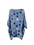 New Ladies Italian Multicolor Polka Dot Cotton Top Women Lagenlook Top Plus Size (Denim)