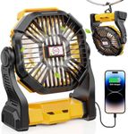 DOWILLDO 10400mAh Battery Operated Fan, Camping Fan Rechargeable with LED Light & Hooks, Portable Tent Fan Outdoor for Picnic, Barbecue, Fishing, Travel（Yellow）