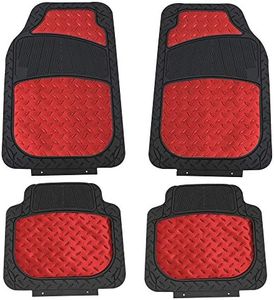 FH Group Automotive Floor Mats - Heavy-Duty Metallic Rubber Floor Mats for Cars, Universal Fit Full Set, Climaproof & Trimmable Floor Mats for Most Sedan, SUV, Truck, Red