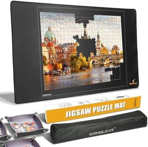 Jigsaw Puzzle Mat Roll Up, Saver Pad 46" x 26 ", with 3 Sorting Trays & Travel Storage Bag,Portable Keeper Up to 1500 Pieces with Non-Slip Rubber Bottom
