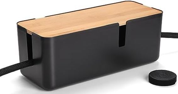 Cable Management Box with Bamboo Lid, Black Cable Box Small Cord Hider Box Cord Organizer Box to Conceal Surge Protector, Desk/TV/Computer Wires, Power Strip Box Cord Management Box for Tidy Space