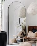 Otlsh Floor Mirror, 71"×30" Arched Full Length Mirror Arched with Stand, Standing Mirror, Full Body Mirror, Large Mirror, Arched Wall Mirror, Freestanding, Aluminum Frame - Black