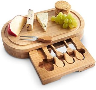 VonShef Bamboo Cheese Board, Oval Serving Tray with Stainless Steel Knife Set, Easy Clean Charcuterie Serving Board with Knife Drawer & Gift Box