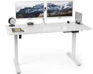 VIVO Electric Height Adjustable 152cm x 61cm Memory Stand Up Desk, White Solid One-Piece Table Top, White Frame, Standing Workstation with Preset Controller, 1B Series, DESK-KIT-1W6W