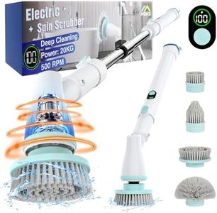 MoKo 500 RPM Cordless Shower Scrubber, New LED Display, Electric Spin Scrubber, Electric Spin Scrubber with Adjustable Extension Arm,4 Replaceable Brush Heads,Deep Cleaning for Bathroom/Tub/Tile/Floor