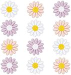 Fabric Iron On Patches, Daisy Flowers in 3 Colors (1.8 x 1.8 in, 12 Pack)