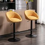 Wahson Set of 2 Bar Stools Fabric Breakfast Counter Chairs with Backrest, Adjustable Swivel Bar Chairs High Stools for Kitchen Islands/Home Bar,Yellow