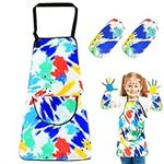 Kids Painting Apron, Graffiti Kids Art Apron with Pocket and 2 Sleeves Adjustable Waterproof Children Artist Apron for 5-8 Boys Girls Drawing, Baking, Water Play