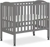 Dream On Me 2-in-1 Portable Folding Stationary Side Crib in Storm Grey, Greenguard Gold Certified, Two Adjustable Mattress Height Positions,Made of Solid Pinewood, Flat Folding Crib