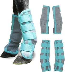 Gallopoff Horse Fly Boots Set of 4 - No-Rub Airflow Mesh Leggings to Reduce Stomping - Stay-on Breathable Horse Leg Wraps for Pasture, Stable & Field Green Cob