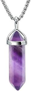 BEADNOVA Amethyst Necklace Gemstone Crystal Necklace for Women Healing Stone pendant Jewelry for Men Pendulum Divination Purple Crystal Hexagonal pendant (18 Inches Stainless Steel Chain)