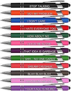 Enyeopd 12 Pack Funny Inspirational Quotes Snarky Ballpoint Pens with Stylus Tip, Black Ink Pens Encouraging Scriptures Screen Touch Stylus Pen, 1.0mm (12 Color,Negative)