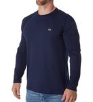 Lacoste Long Sleeve Jersey Pima Regular Fit Crewneck T-Shirt, Navy Blue, Large