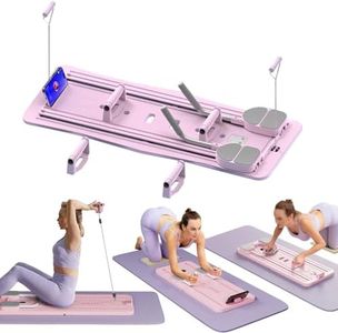 CHUCII Pilates Board, Pilates Reformer Set, Multi Functional Foldable Pilates Machine for Home, 5 in1 Pilates Sliding Board, Pilates Equipment with Timer (Pink, 106*41*7 cm)