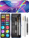 ARTISTRO 18 Metallic Color Watercolor Paint Set - Portable Paint Art Kit with Palette and Brush Pens - Travel Water Color Set for Adults, Professionals, Kids - Art and Painting Supplies - Gift Idea